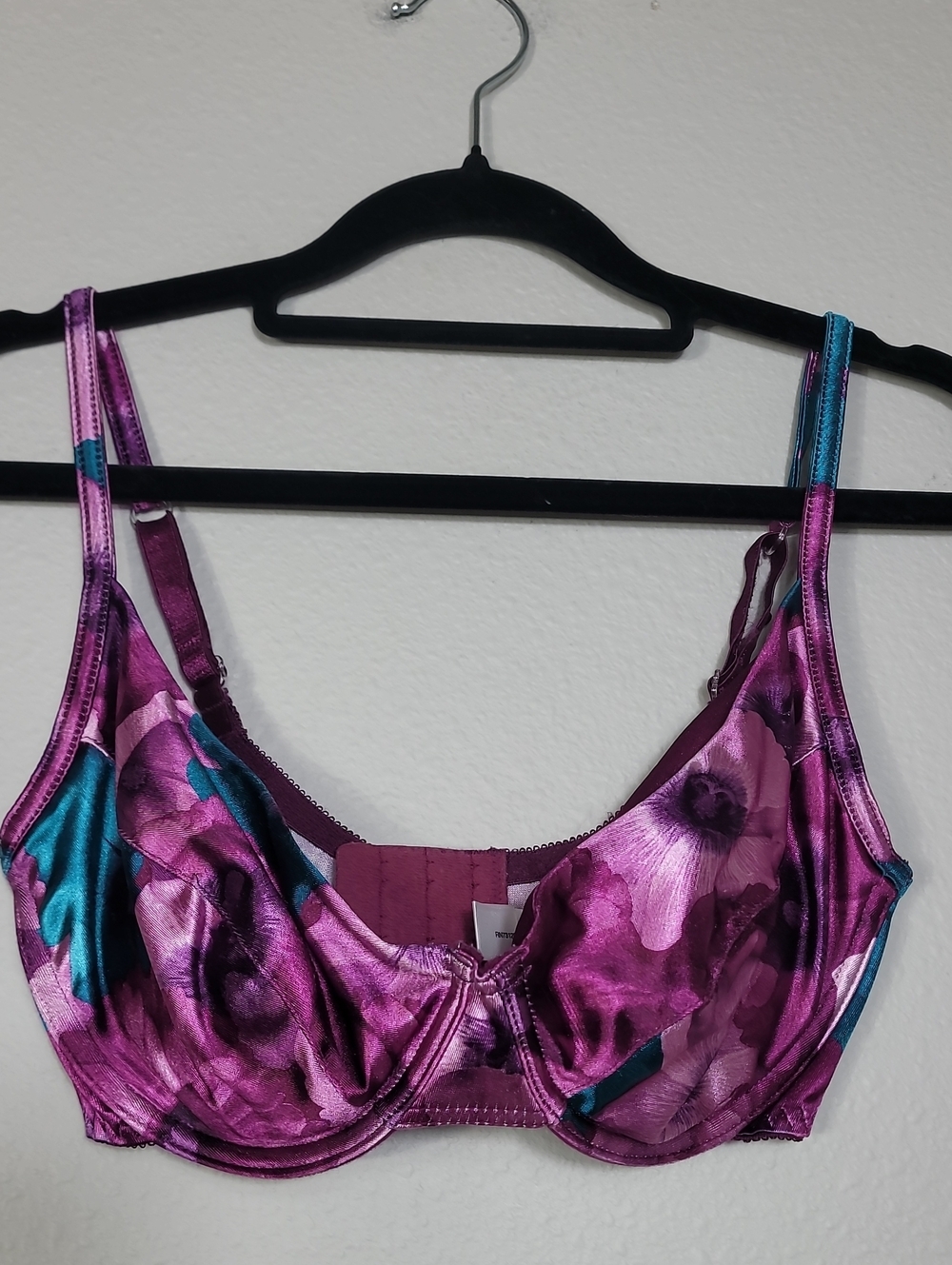 Vintage Fredericks of Hollywood Satin Floral Bra Size 34D Purple Coquette